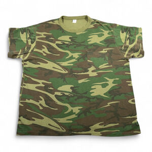 Vintage Camo Shirt Adult EXTRA LARGE Green Woodland Army Military Pocket USA 80s